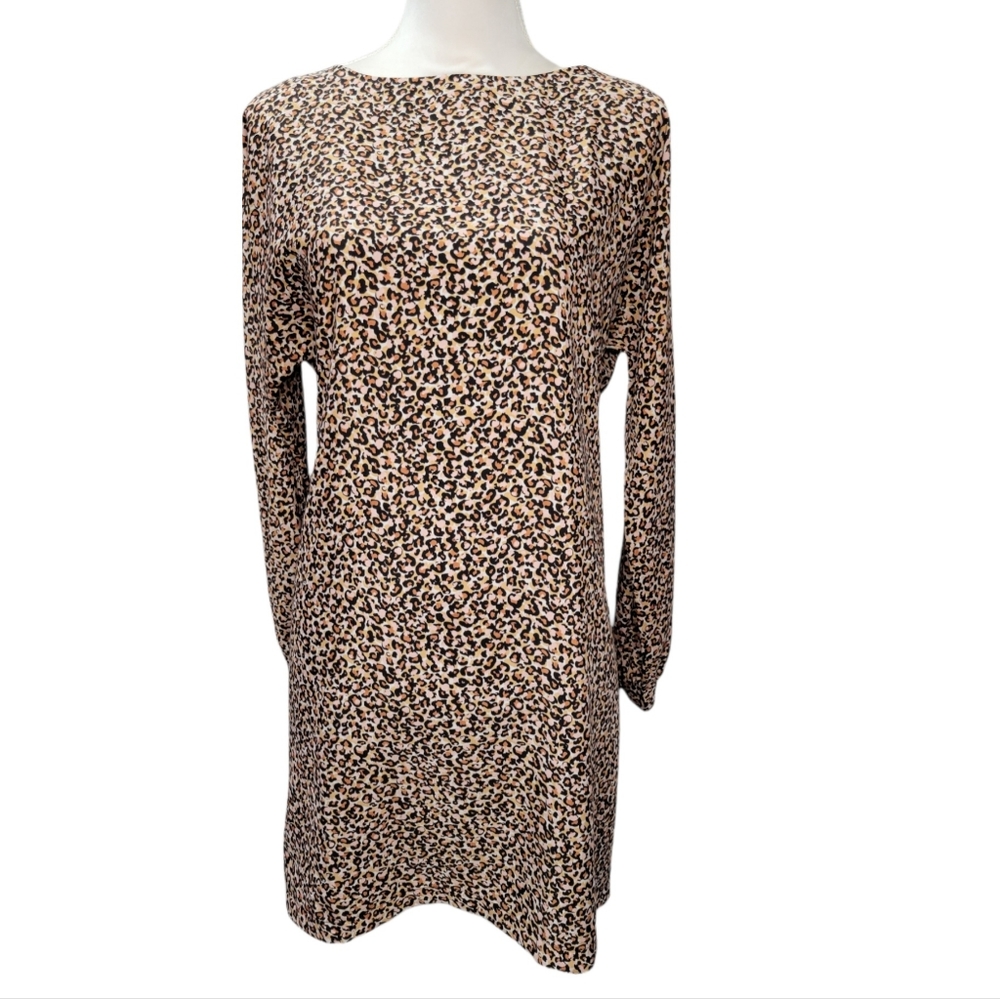 New Without Tags! Loft 3/4 Sleeve All Over Leopard Print Shift Dress Size Small